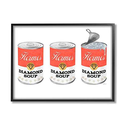 Stupell Industries Glam Condensed Soup Pop Trio Fashion Diamond Red、Amanda Greenwood 青写真 ブラックフレームウォールアート、30 x 24、白いこと Stupell Industries Glam Condensed Soup Pop Trio Fashion Diamond Red, Designed by A