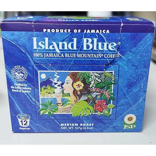 Island Blue Jamaica Blue Mountain Coffee Single Serve Capsules for Kcup Machines- 12 Pack