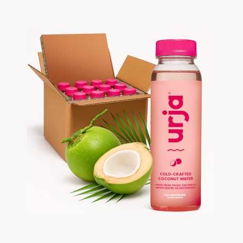 URJA Fresh Coconut Water Cold-Crafted, 100% Pure, Raw \u0026 Unpasteurized Kerala Young Coconuts No Added Sugar, Natural Electrolytes, Vegan, Non-GMO Ships Cold (12-Pack, 10.14 Fl Oz)