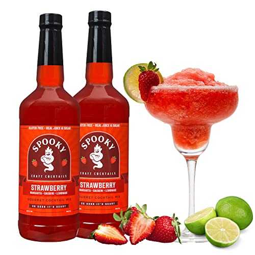 SPOOKY - Strawberry Margarita Mix - Real Strawberry Juice \u0026 Real Sugar - No Artificial Colors, Flavors, or Corn Syrup - Premium Gluten Free Cocktail Mixers - 32 Oz (Pack of 2)