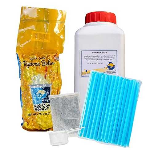 BUBBLE TEA SUPPLY At Home Strawberry Syrup Black Tea [40-45 drinks] Starter Bubble Boba Tea Kit Gift Set
