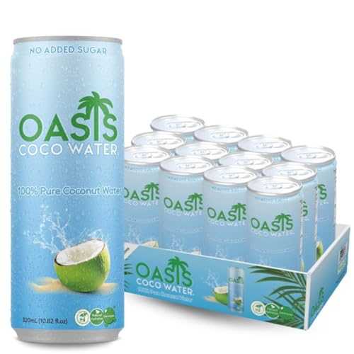 Oasis Coco Water Oasis Coconut Water, 12 Pack, 100% Pure Coconut Water with Electrolytes, Natural Hydration Electrolyte Water Drink, Low Calorie, No Sugar Added, No Artificial Ingredients or Preservatives, 320 ml Can