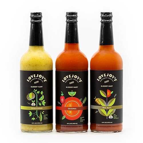 Lovejoy\u0027s Bloody Mary Mix Trio for Cocktails, Premium Cocktail Mixer Pack of 3, Original, Thai Basil, Chimichurri, All-Natural Ingredients, Perfect for Brunch