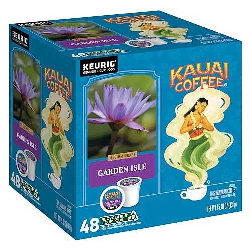 Kauai Coffee K-Cup Pods for Keurig Brewers Arabica Coffee, 10% Hawaiian Medium Roast, Bright Aroma With Light Floral Notes Garden Isle, 1 Pack of 48 Single Serve K-Cups