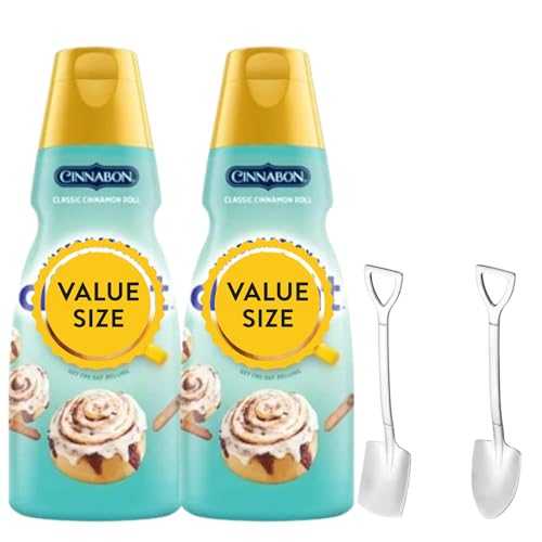Candy Freezer International-Delight Liquid Coffee Creamer.- Two (2) 32 fl 薬局衡オンス Bottles of Creamy Smooth Delightful Coffee Creamer and Mini Metal Spoons (Cinnabon Classic Cinnamon Roll) Shovel Spoons