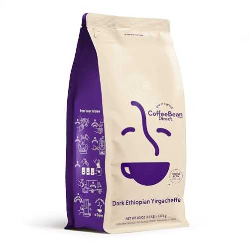 Coffee Bean Direct Dark Ethiopian Yirgacheffe, Whole Bean Coffee, Dark Roast, 2.5 Pound Bag (Pack of 1)