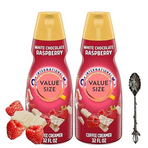 International-Delight Liquid Coffee Creamer.- Two (2) 32 fl 薬局衡オンス Bottles of Smooth \u0026 Creamy Delightful Coffee Creamer and Candy Freezer Gem Spoon (White Chocolate Raspberry) - Gem Spoon
