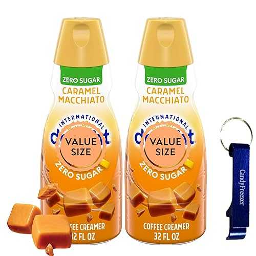 Candy Freezer International-Delight Liquid Coffee Creamer - Pack of Two (2) 32 fl 薬局衡オンス Bottles of Creamy Smooth Delightful Coffee Creamer with Bottle Opener Keychain (Zero Sugar Caramel Macchiato) Keychain