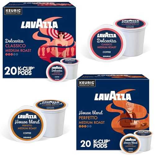 Lavazza K-Cup Coffee Pods Variety Bundle for Keurig Brewers Light \u0026 Medium Roast, Single-Serve K-Cup Coffee Pods, 40 Count Assorted Flavors (20 Dolcevita Classico \u0026 20 House Blend Perfetto)