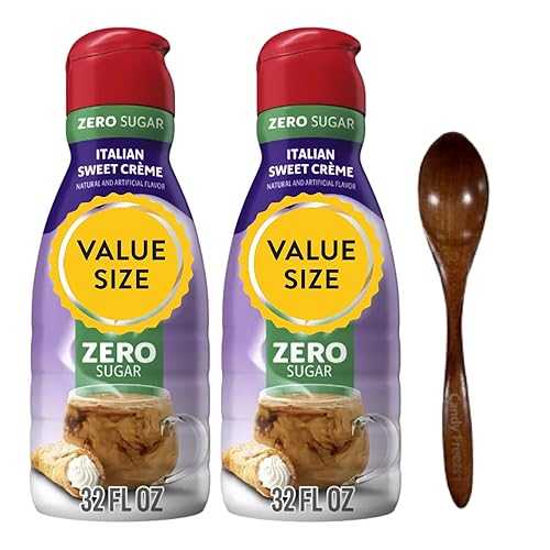 Premium Non-Dairy Liquid Coffee Creamer.- Two (2) 32 fl 薬局衡オンス Bottles of Creamy Smooth Delightful Coffee Creamer with Candy Freezer Wooden Spoon (Sugar-Free Sweet Italian Creme) Wooden Spoon