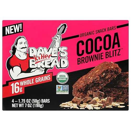 Dave\u0027s Killer Bread Organic Snack Bar, Cocoa Brownie Blitz, 16g Whole Grains, No Artificial Ingredients or Preservatives, Kosher, USDA Certified Organic, Non-GMO, 4 Count, 7 Ounce (Pack of 6)