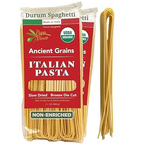 Papa Vince Organic Whole Wheat Spaghetti Noodles Made インチ Italy, Non-Enriched, No Folic Acid Organic Ancient Grain Pasta, Non-GMO, Artisan Bronze Die Cut, Slow Dried for Perfect Texture