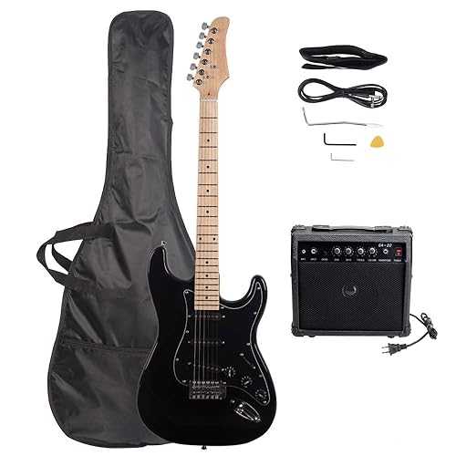 Kcelarec Electric Guitar 39\" inch Complete Beginner Starter kit Full Size with 20w Amp,w/Strap,Bag,Guitar Amplifier,Power Wire,Plectrum,Tremolo Bar (Black)"