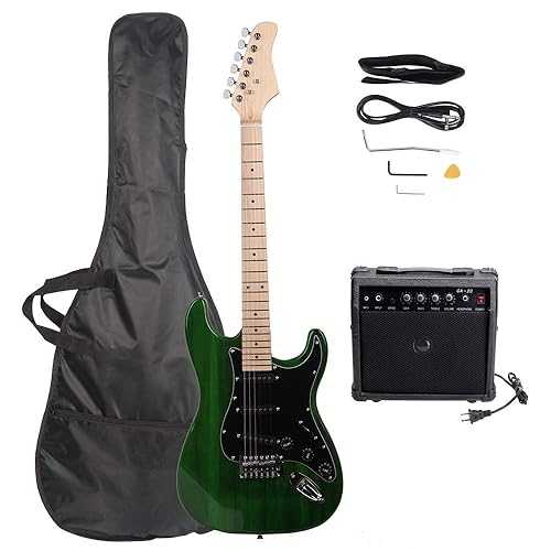 Vasitelan Electric Guitar 39\" Complete Beginner Starter kit Full Size with 20w Amp,w/Strap,Bag,Guitar Amplifier,Power Wire,Plectrum,Tremolo Bar (Green)"