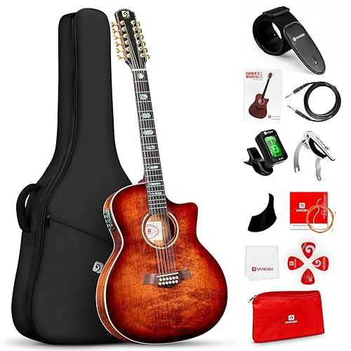 Vangoa 12 String Guitar Solid Wood, Twelve String Acoustic Electric Guitar Kit with Premium Spruce Top, Mahogany Body, Upgraded EQ, Bone Nut, Saddle, Classical Brown