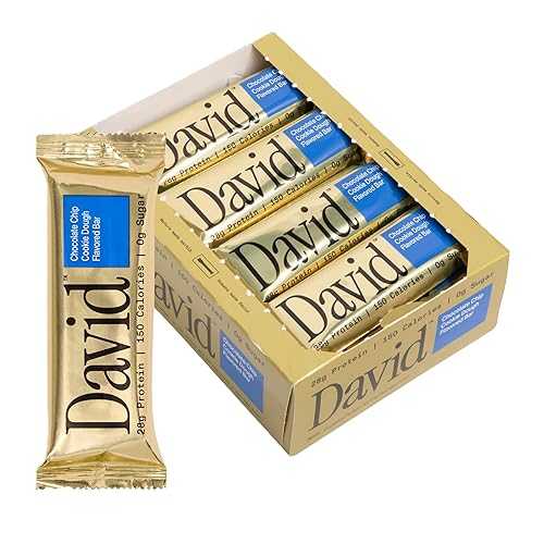 David Protein Bar, Chocolate Chip Cookie Dough, 24 Protein Bars / 28g of Protein / 150 Calories / 0g of Sugar - High Protein, Low Carb, Gluten Free Protein Bar, Pack of 24