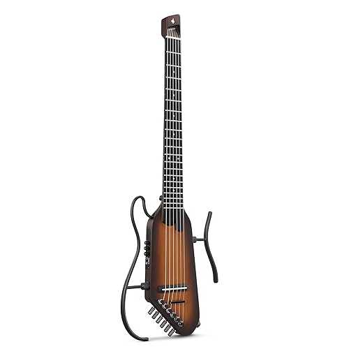 Donner Electric Nylon String Guitar for Travel, Headless design, Portable Quiet Practice Guitar Kit with Earphone, Built-インチ Tuner, Detachable Stand \u0026 Gig Bag Sunburst