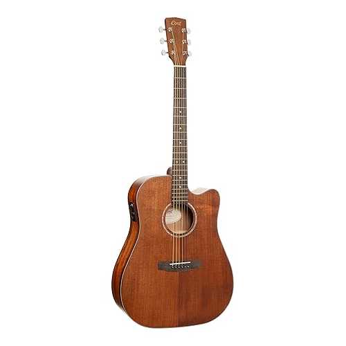 Cort EARTH60MCEOP Earth 60 Mahogany Solid Dreadnought Acoustic Electric Guitar, Open Pore
