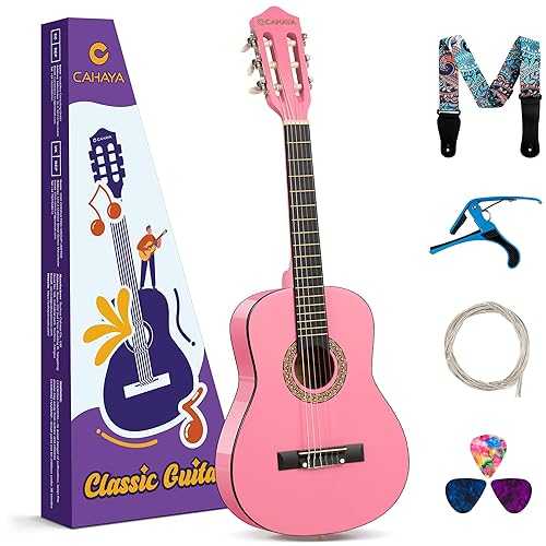 CAHAYA Classical Guitar Kit 30 - Kids Guitar Set with Okoume Neck, Case Bag, Nylon Strap, Picks, Musical Gift for Beginners Girls