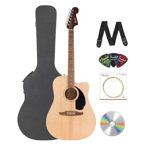 Fender California Redondo CE Dreadnought Acoustic-Electric Guitar - Natural Bundle with Hard Case, Strap, Strings, Picks, and Austin Bazaar Instructional Video