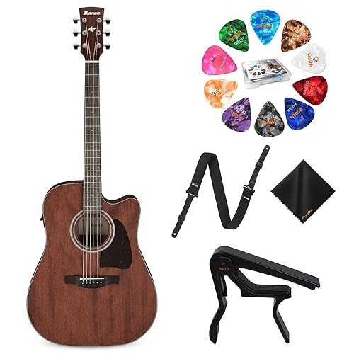 Ibanez AW54CE 6 String Artwood Series Acoustic/Electric Guitar - Open Pore Natural Finish with GSF50 Powerpad Strap, String Capo, 15 Guitar Picks, Organizer Storage Box \u0026 Cleaning Cloth - Bundle Kit