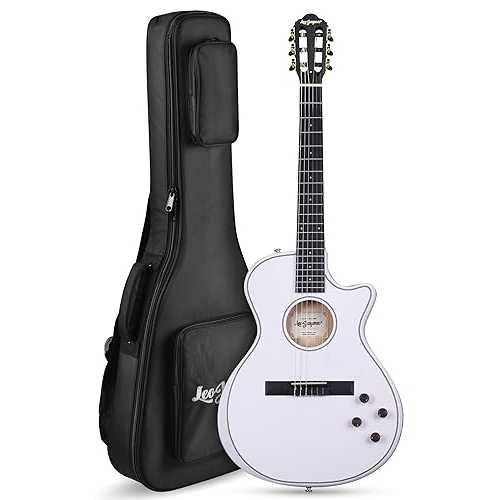 Leo Jaymz Cutaway Classical Acoustic-Electric Guitar, White, Mahogany Neck, Dual Pickup System with Active EQ, Matte Finish (Pure White)