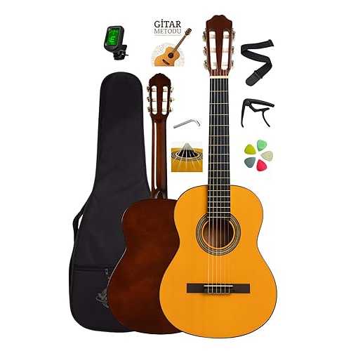 SODEF Classical Guitar 3/4 Size Full Set for Ages 7-14 with Adjustable Neck, Includes Bag, Picks, and Strings - Orange - Orange