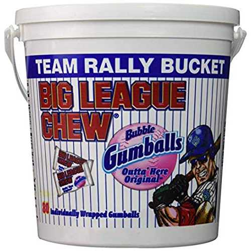 Big League Chew. Original Bubble Gum Flavor + 80pcs Individually Wrapped Gumballs + Baseball Dugout Team Rally Bucket + Perfect for Games, Concession Stands,