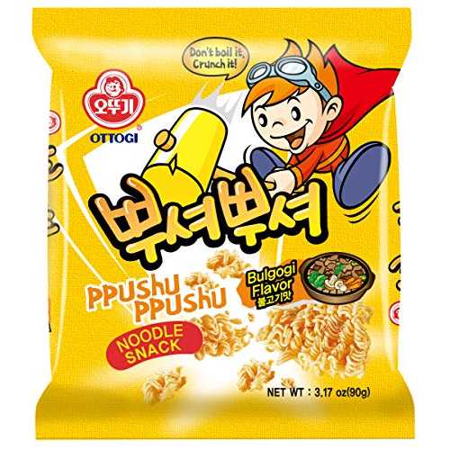 OTOKI Ppushu Ppushu Noodle Snack Spicy Rice Cake (Tteokbokki) Flavor, Korean Ramen Snack, Crush to Eat, 90g, 24 Pack