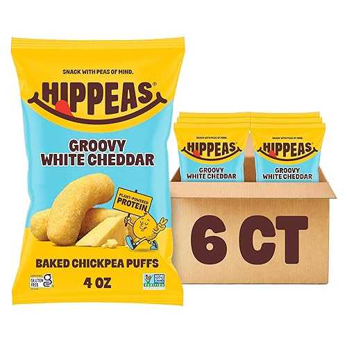 HIPPEAS Chickpea Puffs, Groovy White Cheddar, Gluten Free Snacks, Dairy Free, Vegan, 4薬局衡オンス, Pack of 6, 3g Protein, 2g Fiber, Crunchy, Nutritious, Baked Plant Protein Snack, Non-GMO, Kosher