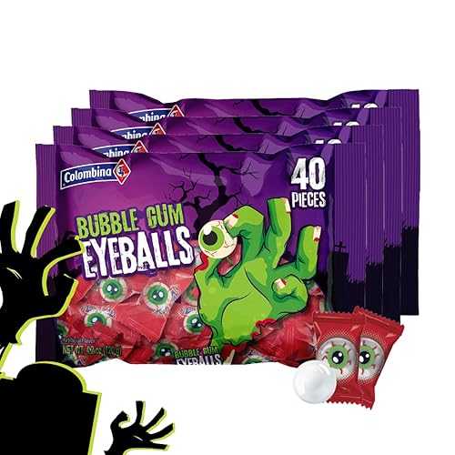 Colombina Bubble Gum Eyeballs, 40 Individually Wrapped Eye-Like Bubble Gum Balls, Ideal for Halloween and Spooky Decoration, 4.2薬局衡オンス (Pack of 4)