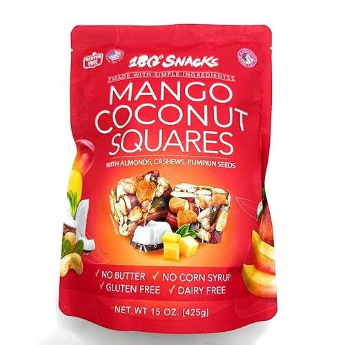 180 Snacks, Mango Coconut Squared, with Almonds, Cashews, Pumpkin Seeds