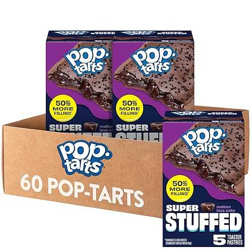 Pop-Tarts Super Stuffed Molten Lava Cake Toaster Pastries, 50% More Filling, Snacks, Dessert (60 Pop-Tarts)