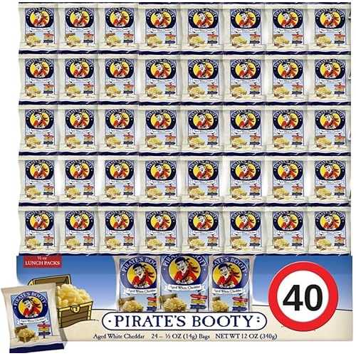 Pirate Booty, Bulk Aged White Cheddar Rice and Corn Puffs, 40 Count