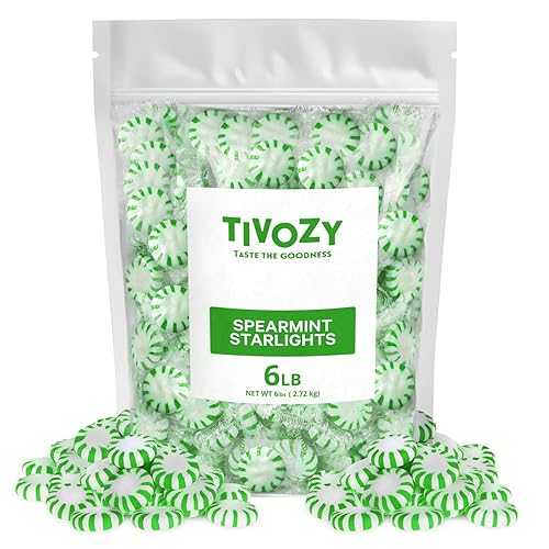 TIVOZY Starlight Spearmint Individually Wrapped Candy, 6 Pound Bulk Pack, Sweets for On the Go Refreshment, Starlight Mints Bulk Candy.