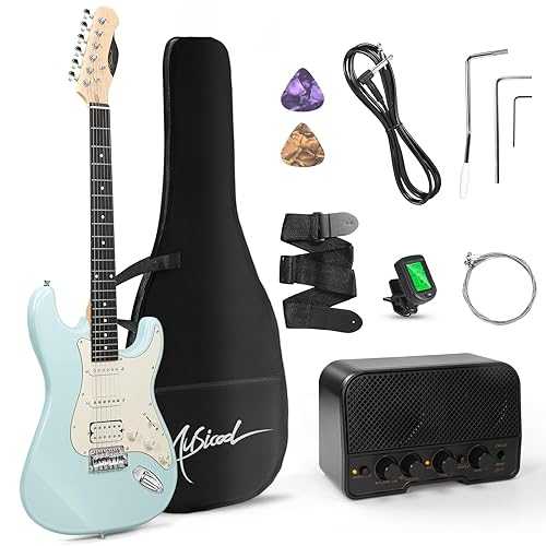 Musicool 39 Inch Electric Guitar Starter Kit HSS Pickups Solid Body Electric Guitar Includes Amplifier, Bag, Digital Tuner, Strap, String, Cable, Picks, Beginner Gift Olympic Blue