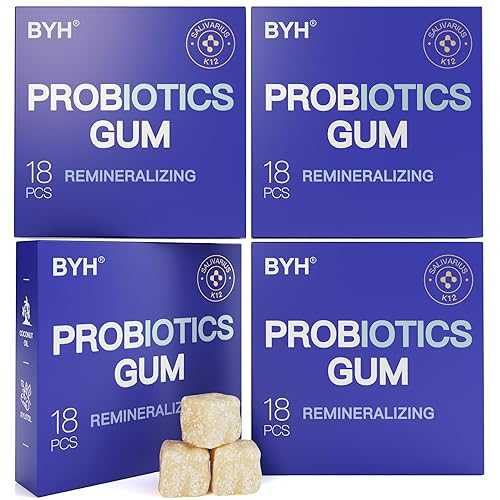 BYH Remineralizing Gum with Nano Hydroxyapatite Probiotics - Xylitol Chewing Gum Peppermint Sugar Free - Enamel \u0026 Oral Care Fresh Breath Support - Aspartame Free, Plastic Free, Dye Free - 72 Pieces (18 Count (Pack o
