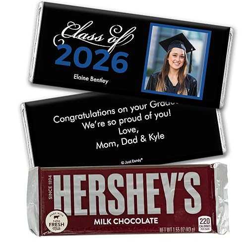 Just Candy 24 Pack Personalized Graduation Class of 2026 Standard Milk Chocolate Candy Bar Party Favors For Senior Gifts, Table Decoration, Dessert Tables \u0026 More - Blue