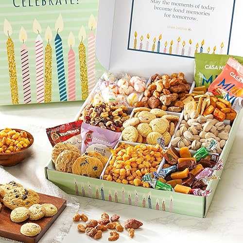 Broadway Basketeers Birthday Gift Basket With Snacks, Candy, \u0026 Cookies, Gourmet Food Gifts, Kosher, For Men, Women, Kids \u0026 Adults
