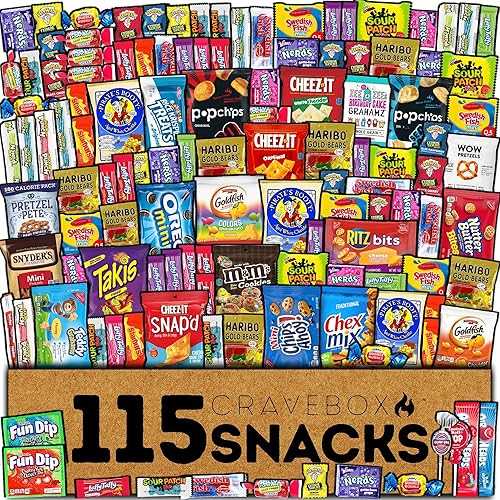 CRAVEBOX Snack and Candy Box (115 Count) Mother\u0027s Day Variety Pack Bundle Assortment Gift Basket Adults Kids Care Package Boyfriend Birthday Office College Teen Boys Men Students Food College School