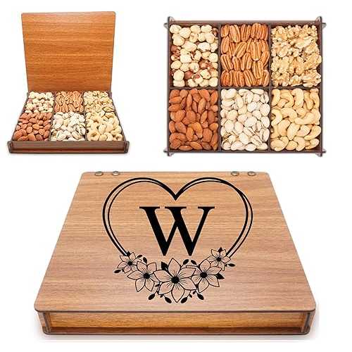 Secret Garden\u0027s Monogrammed Gift Basket, Mixed Nuts Gift インチ Reusable Wooden Tray, Business Present, Gourmet Assortment Tray, Birthday Gift for Mom, Sympathy, Mom, Dad, Variety Snacks Box, Husband