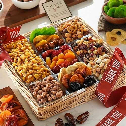 Broadway Basketeers Deluxe Thank You Dried Fruit And Nuts Gift Basket - A Premium Healthy Appreciation Gift - Corporate, Family \u0026 Friends