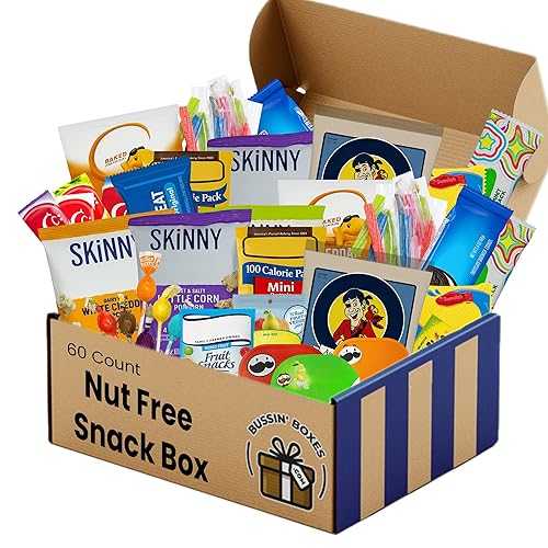 Peanut Free and Nut Free Snack Box 60 Count Bulk Pack of Individually Wrapped Allergy-Friendly Snacks Assembled by Bussin Boxes