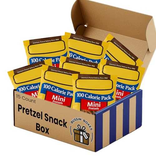 Bulk Mini Pretzels 100 Calorie Individual Snack Packs Salted Pretzel Bags for Office, School, Travel, and Gifting Assembled by Bussin Boxes (15 Count)