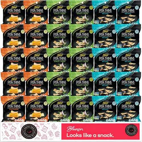 Blunon Stacy Pita Thins Variety Pack - Baked Healthy Snack - Bulk Assortment - Care Package Gift Box (30 Count)
