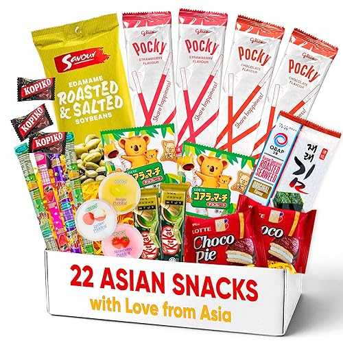 Treats from Home Premium Asian Snack Box (22 Pc) - International Variety Pack from Japan, Korea, and Indonesia - Featuring Pocky, KitKat \u0026 Choco Pie - Exotic Food Gift Set