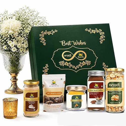 Dawn Lee ( 18th Century Goodness ) Dawn Lee Holiday Nuts Gift Basket - Assortment of Sweet \u0026 Dry Fruit Laddus, Fruit Chips, Date Seed Coffee \u0026 Superfood Mix - Food Gift Box for Him, Husband, Christmas, Fathers