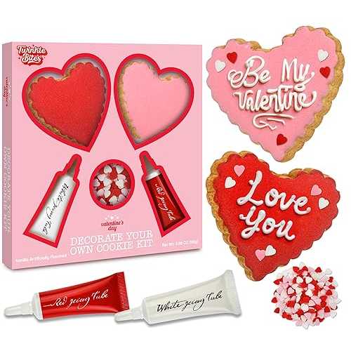 Twinkle Bites DIY Valentine s Day Cookie Decorating Kit 2 Heart-Shaped Cookies, Red \u0026 White Frosting Tubes \u0026 Heart Sprinkles Fun Sweet Treat for Kids, Couples \u0026 Valentine Gifts