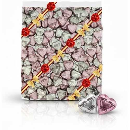 TREATBASKET Extra Creamy Pink \u0026 Silver Chocolate Hearts - 1 重量ポンド Bulk Bag - Individually Wrapped Gourmet Treats for Weddings \u0026 Baby Showers 1 Pounds