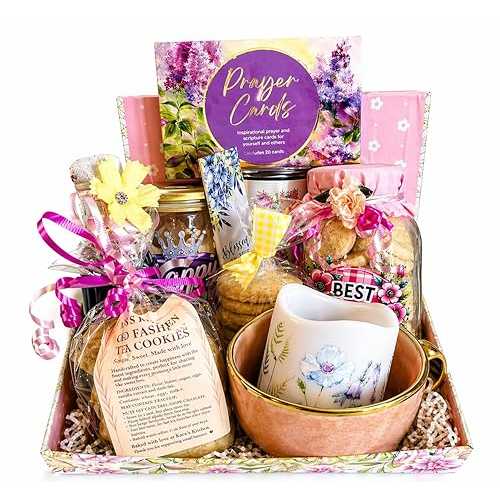 Generic Luxury Gift Basket - Cookie Jar, Wine, Mother\u0027s Day Mug, Candle, Shortbread Cookies, Tea Cakes, Chocolate Bar \u0026 Prayer Card